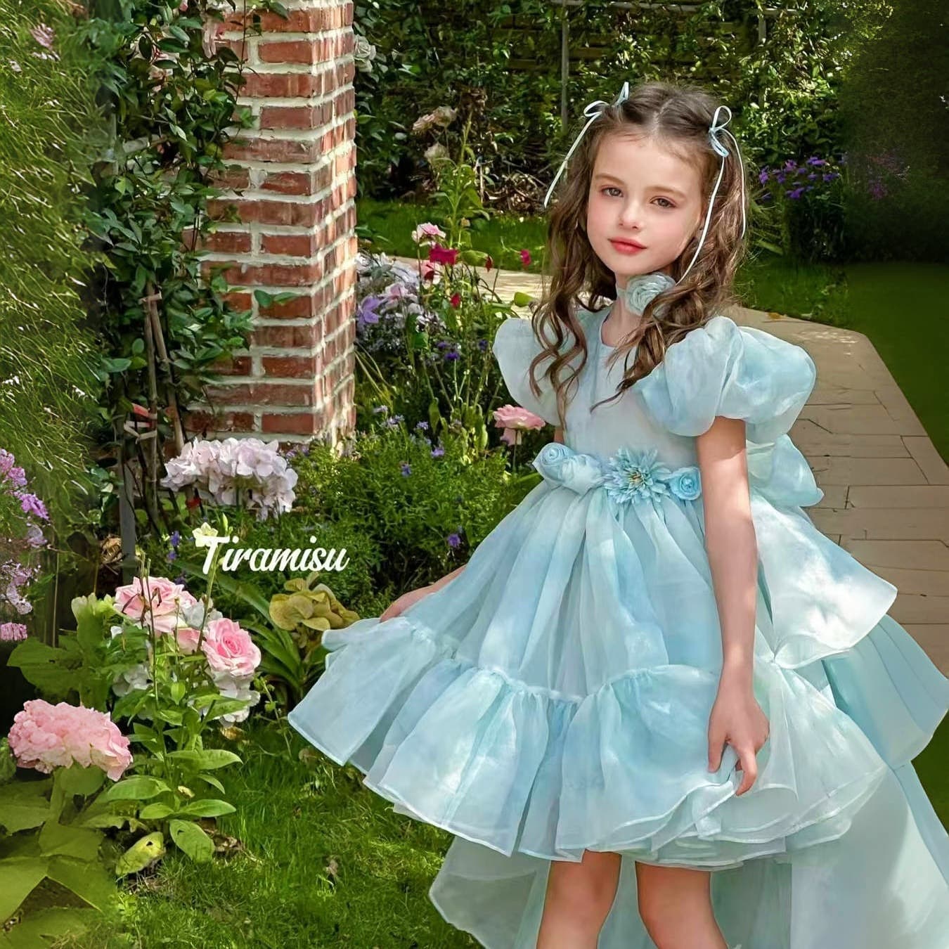 Girls' Dress 2026 Summer Mesh Skirt Princess Dress for Girls Baby Puffy Bubble Sleeve Gown