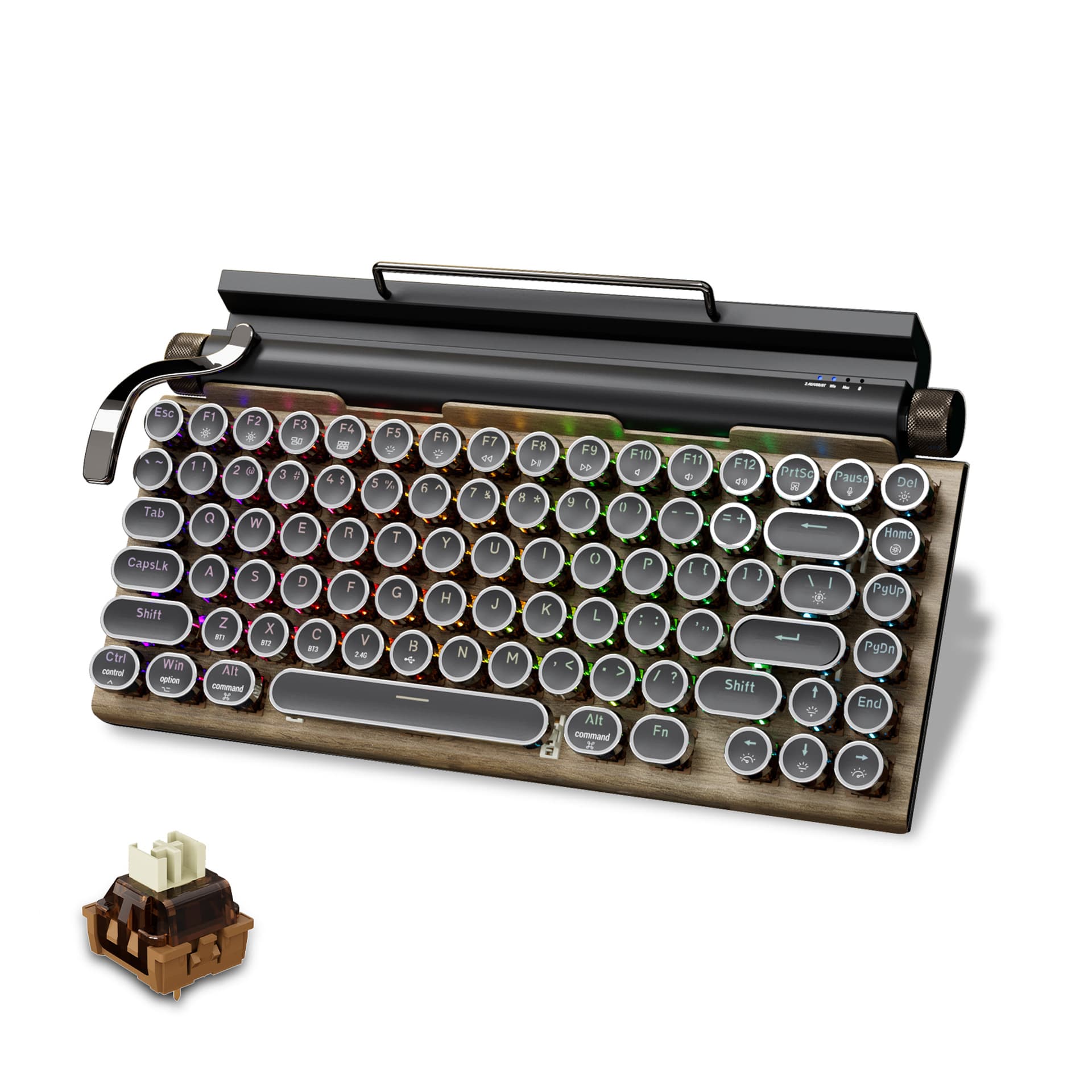 Cross-border Source TW1867 Retro Bluetooth Mechanical Keyboard Tri-Mode Typewriter Linear Hot-Swappable RGB Keyboard