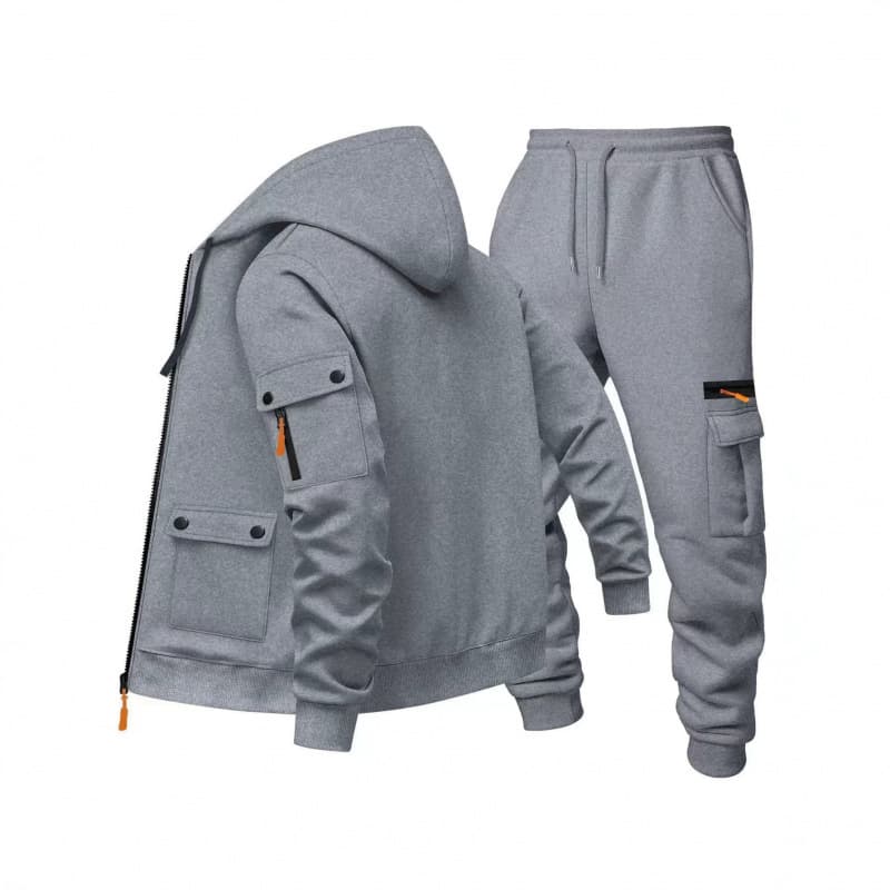 2026 Cross-border New Men's Autumn/Winter Hoodie Casual Sweatshirt Set Loose Multi-Pocket Cargo Pants Two-Piece