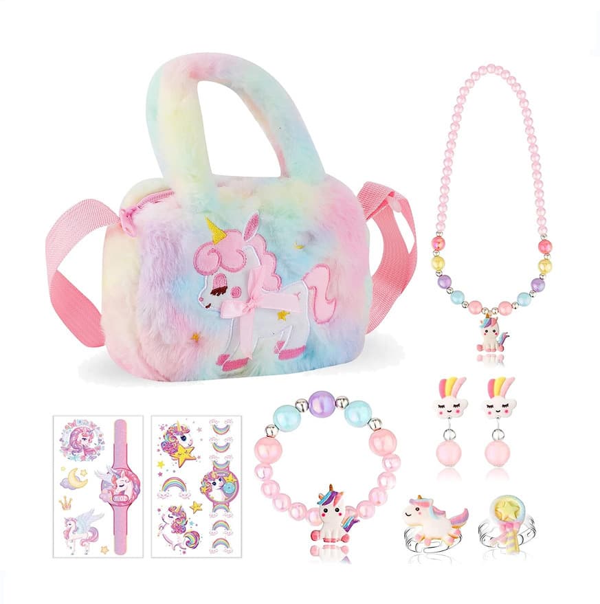 Unicorn Kids Plush Shoulder Bag 2024 Spring Cute TPU Storage Crossbody Bag New Year Gift