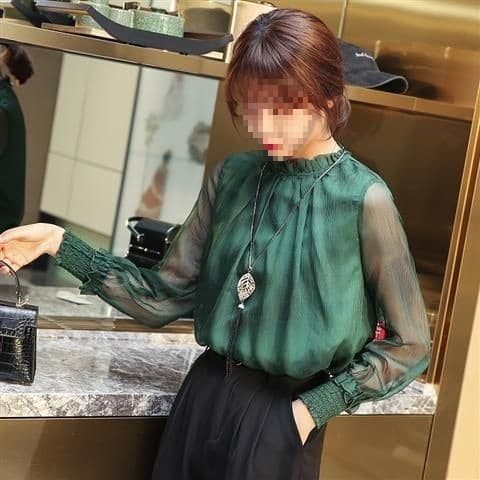 Stand Collar Ruffled Chiffon Blouse 2023 Spring New Arrival Fairy Style Basic Top Chiffon Shirt Fashion
