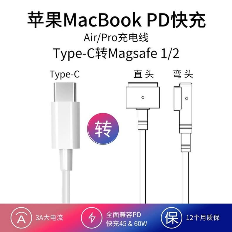 Suitable for Apple MacBook notebook Magsafe magnetic to USB-C charging cable L/T head PD conversion cable