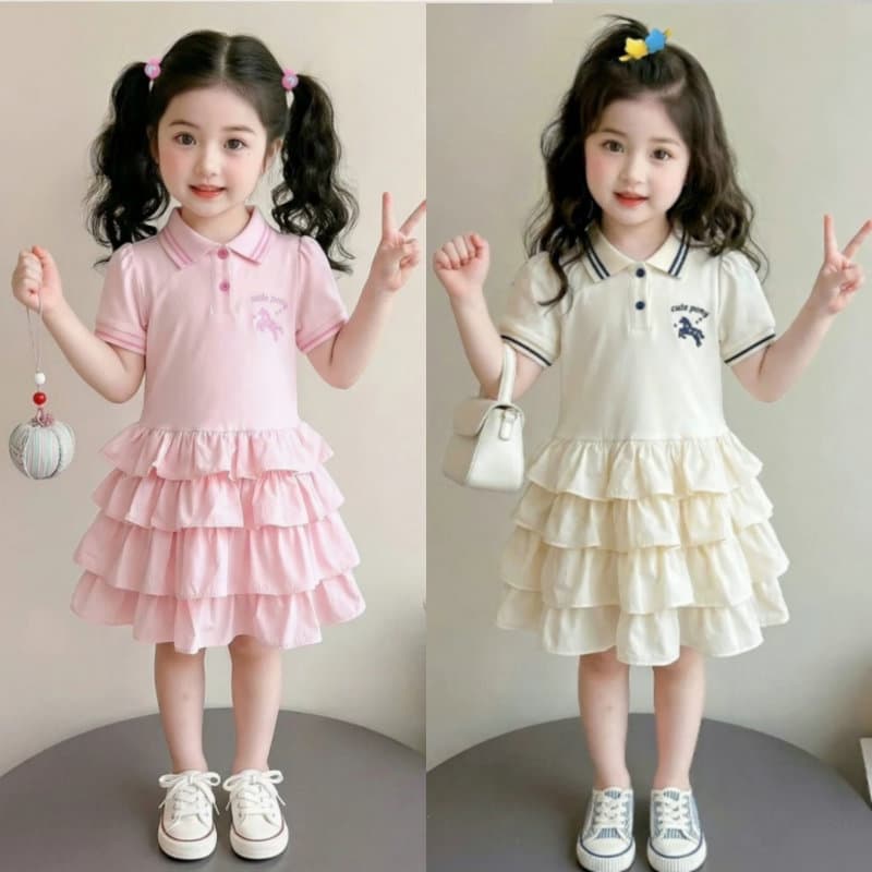 Children's clothing girls skirt printed pony POLO shirt splicing cake skirt dress 2026 summer new foreign trade