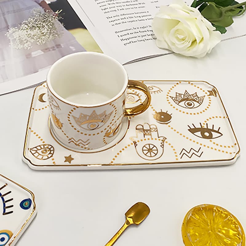 Devil's Eye Fashion Ceramic Coffee Cup Home Afternoon Tea Flower Tea Cup European Fashion Coffee Cup and Saucer Set