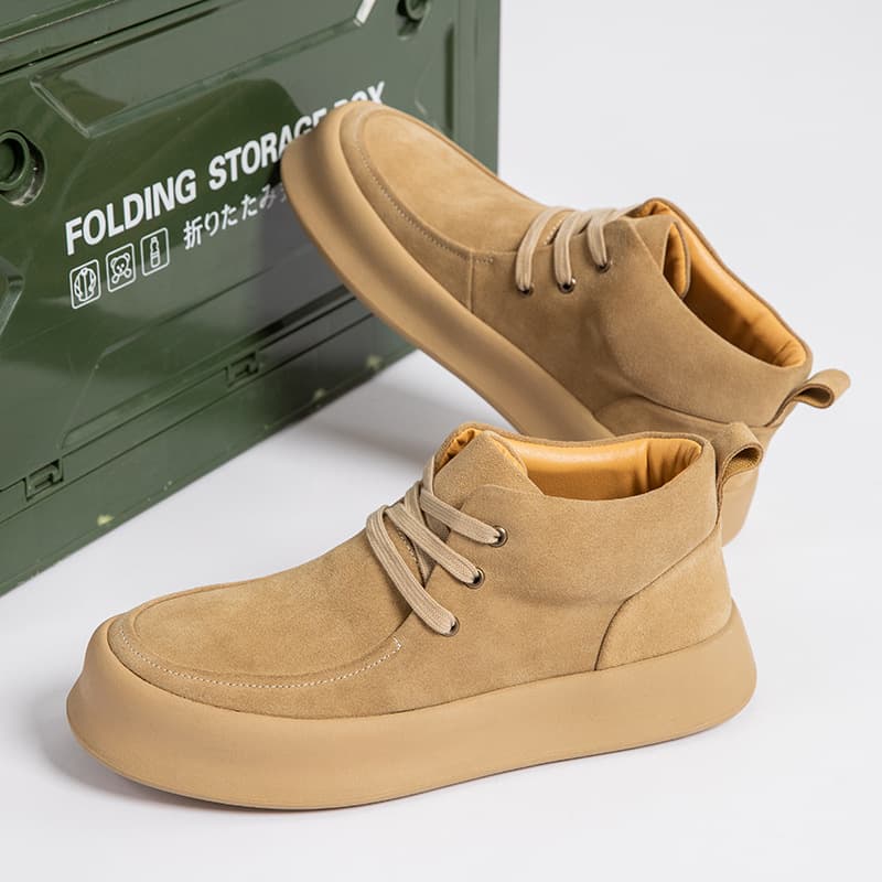Men's Autumn/Winter Suede Leather Thick-Soled High-Top Shoes, Handmade Fleece-Lined Martin Boots, Lace-Up Work Shoes, Casual Shoes
