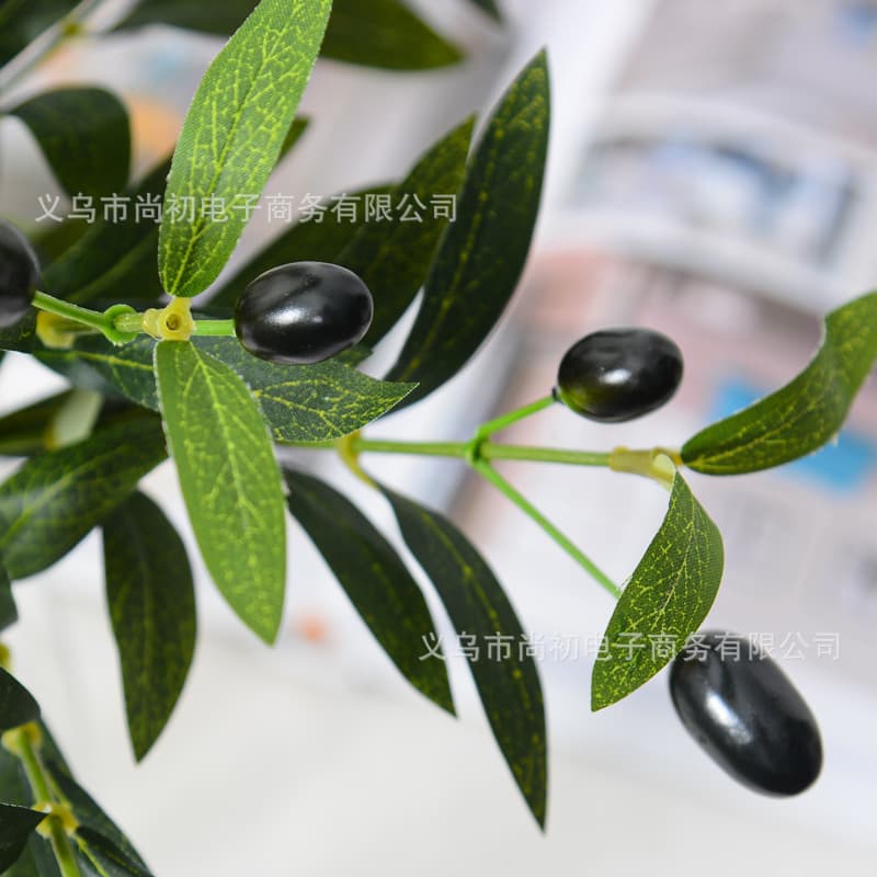 Wholesale Artificial Olive Branch with 4 Forks and Fruits, Fake Olive Twig for Wedding Decoration, Silk Flowers