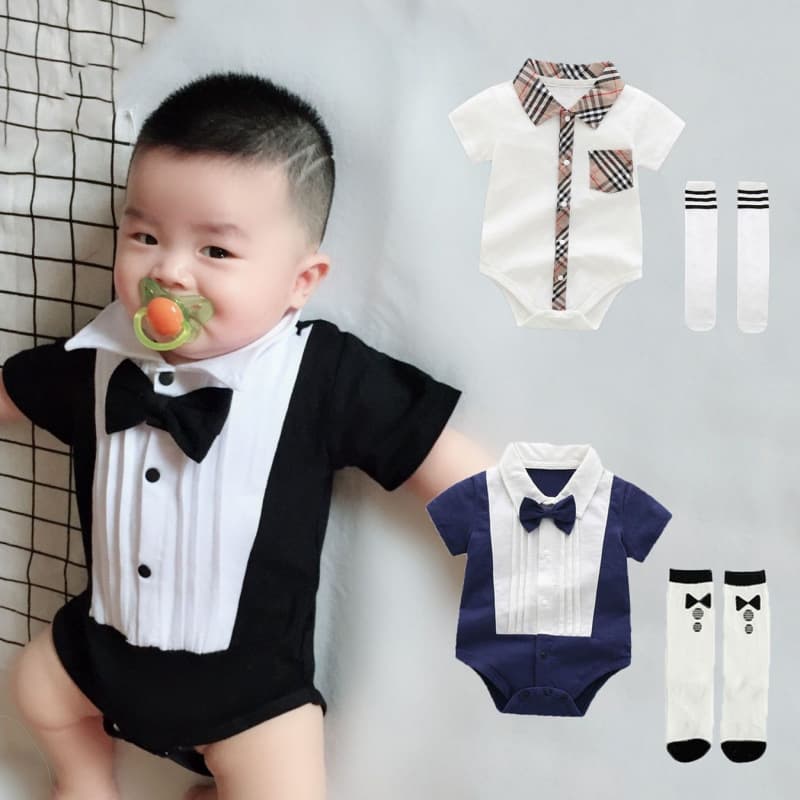 Thin Baby Boy Short-Sleeve Gentleman Bodysuit Newborn Infant Clothing Photo Outfit 1-12 Months