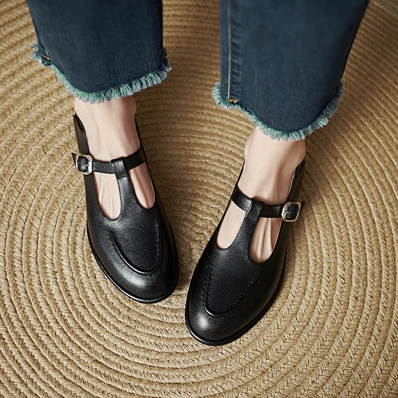T-shaped shoes 2026 autumn new women's shoes flat shoes Mary Jane shoes retro shallow mouth single shoes low-cut shoes small leather shoes