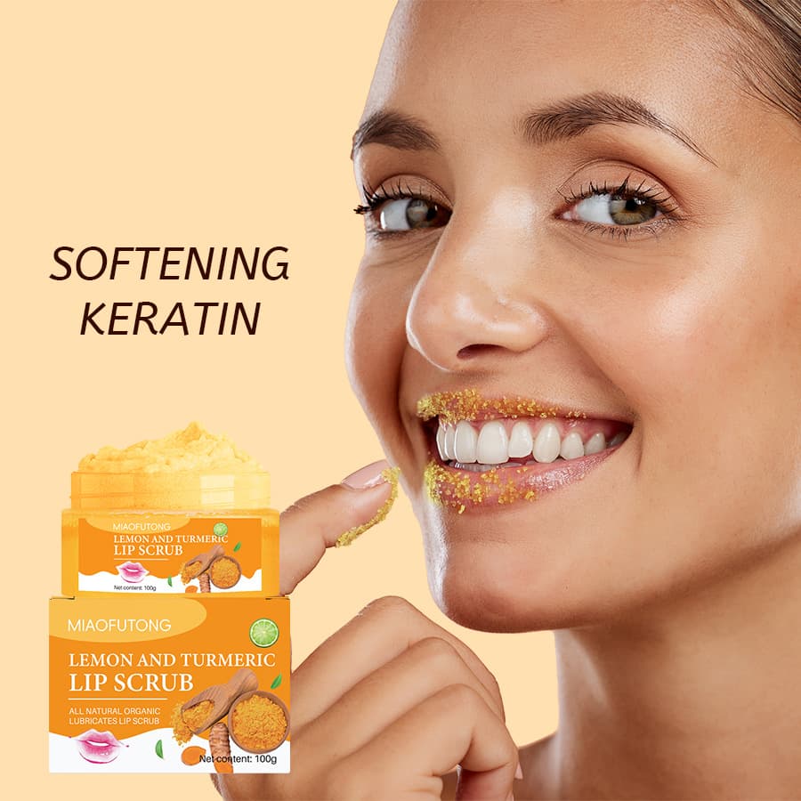 Cross-border Lip Scrub with Turmeric and Lemon: Deeply cleanses, exfoliates, brightens, moisturizes, and softens skin.
