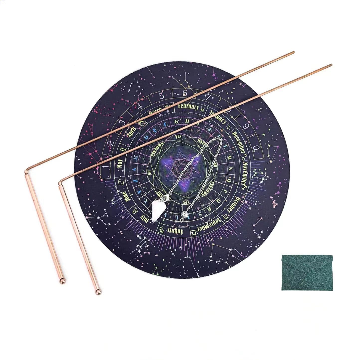Nordic Starry Sky Alphabet Pendulum, Pendulum Mat, Pendant, Felt Packaging Bag, Pure Copper Dowsing Rod, Cross-border Supply from Source Factory