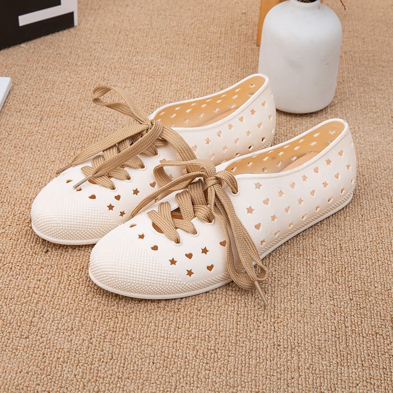 Open Toe Lace Up Sandals Women Round Toe White Shoes Casual Flat Shoes Ladies Hole Shoes Breathable Wholesale