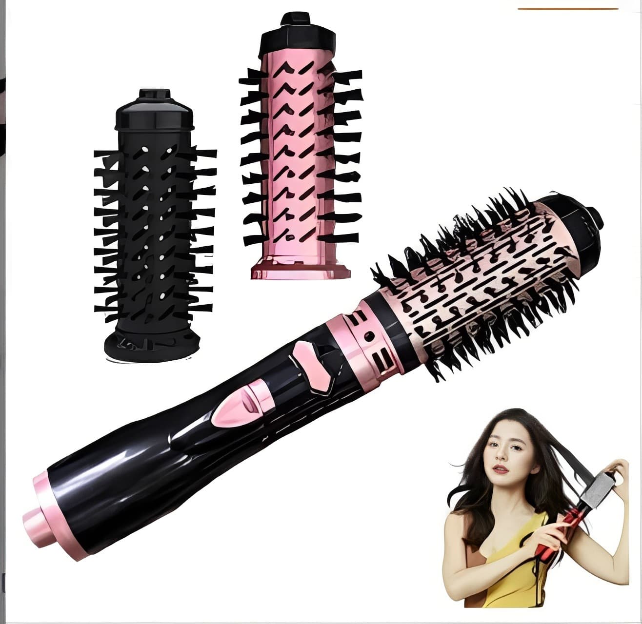 Cross-border Automatic 3-in-1 Blow-Dry Brush Red Hot Air Styler Multifunctional Curling Iron Electric Straightener Hair Styler