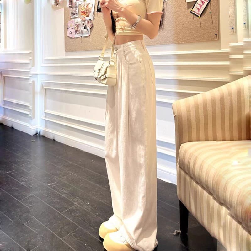 White Wide-Leg High-Rise Jeans for Women 2025 Summer New Thin Flowy Straight-Leg Pants with Premium Look