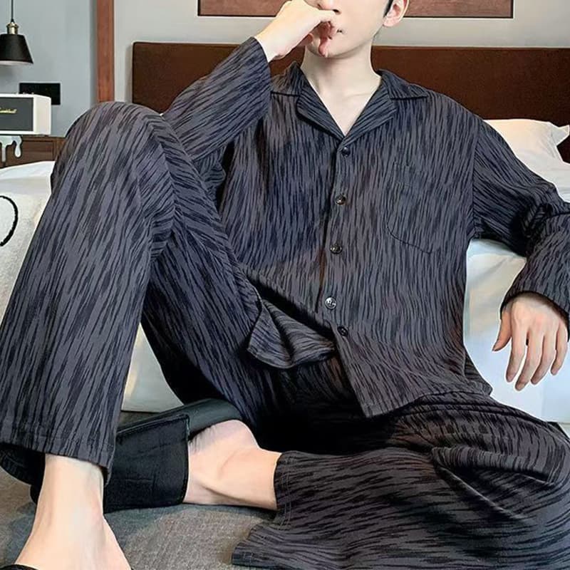 New Men's Striped Pajamas Cloud Cotton Spring/Autumn Casual Loungewear Set for Teens and Adults Bulk Wholesale