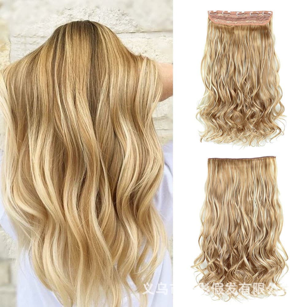 Wholesale European and American Five-Piece Hair Extensions, Foreign Trade Wigs for Women, Long Curly Hair Extensions, Synthetic Fiber One-Piece Large Wave Curly Hair