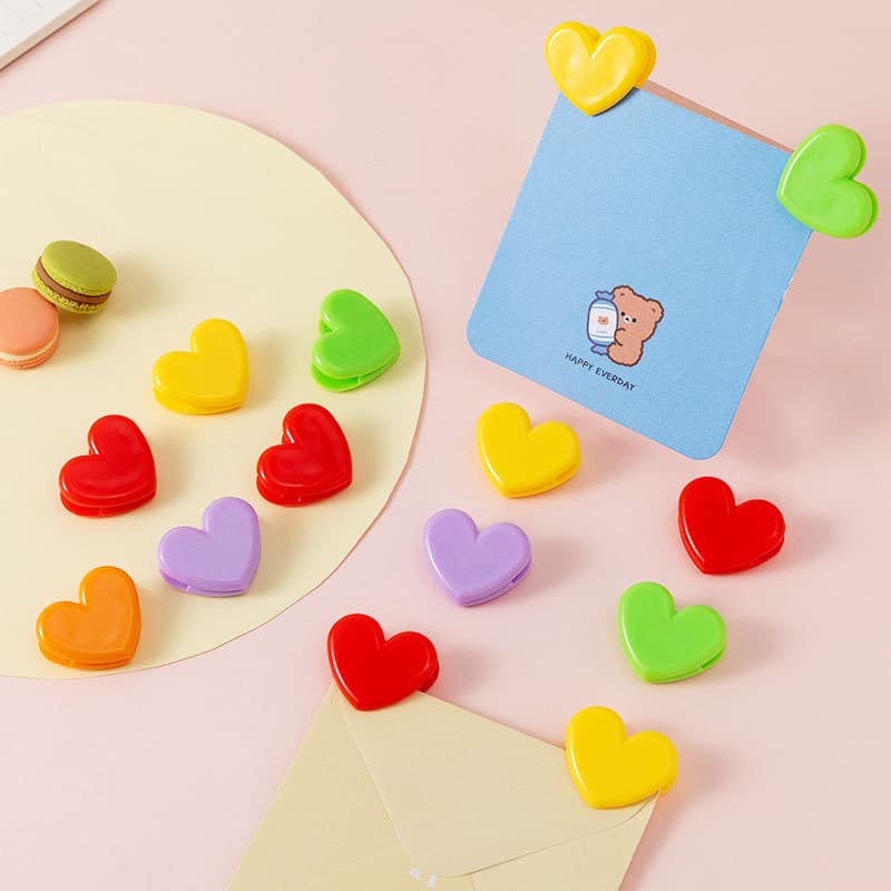 Transparent heart-shaped pink snack sealing clip, cute mini decorative photo clip, study material clip.