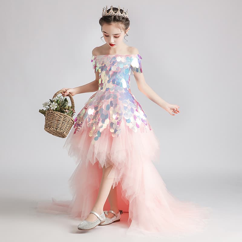 Girls Host Trailing Dress Evening Gown Children Birthday Princess Dress Little Girl Model Catwalk Performance Costume