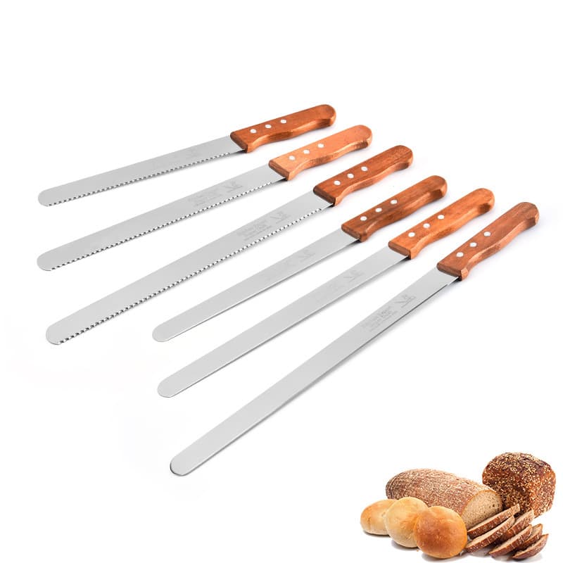 Manufacturer's Ready-Made Stainless Steel Wooden Handle Bread Knife Cake Spatula Toast Slicing Knife Baking Tools Wholesale