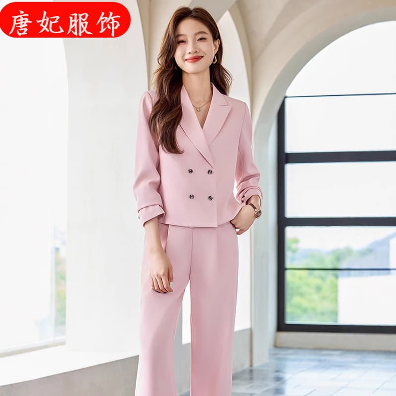 24 Autumn High-End Pink Short Suit Fashion Business Wear European and American Casual Pants Two-Piece Set