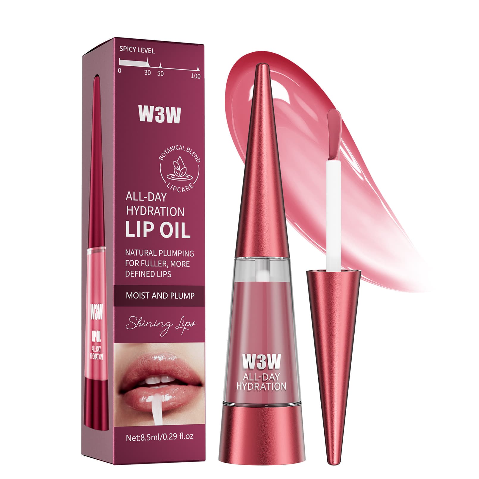 W3W Lip Plumping Oil Long-Lasting Volumizing Transparent Lip Oil Moisturizing 5-Color Lip Gloss Lip Plumping Liquid Cross-Border