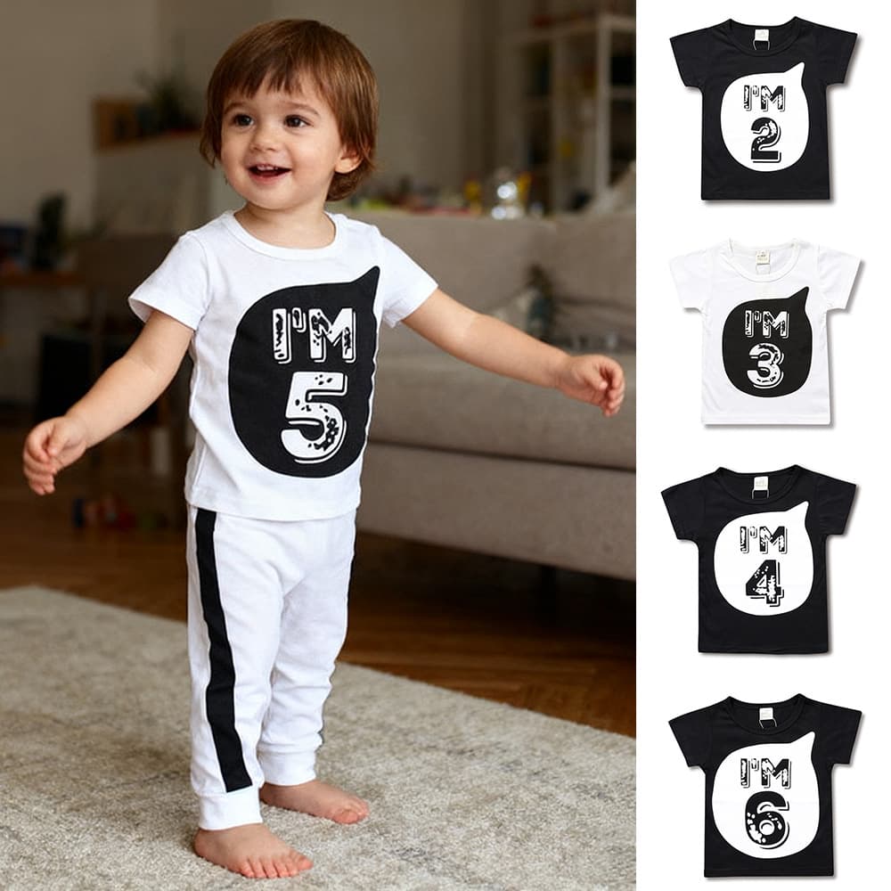 Shangku Children's Clothing Wholesale Summer Short Sleeve Number T-Shirt for Boys and Girls, Kids Basic Top for 1-6 Years