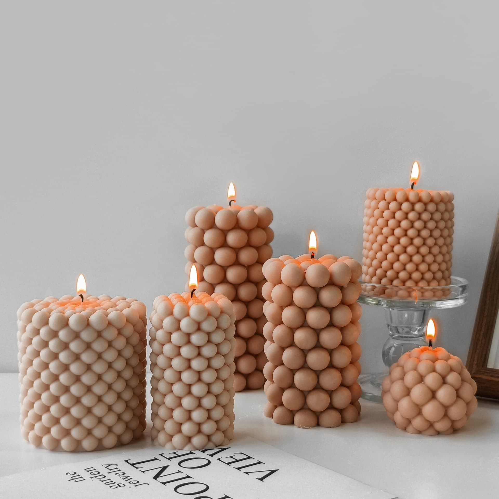 Bubble Ball Pillar Aromatherapy Candle Silicone Mold DIY Cylindrical Diffusing Stone Ornament Plaster Handmade Soap Grinding Tool