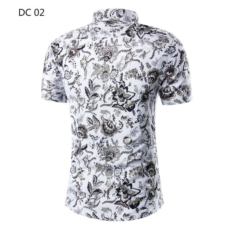 Men's Short Sleeve Cotton Floral Shirt Dress Shirts