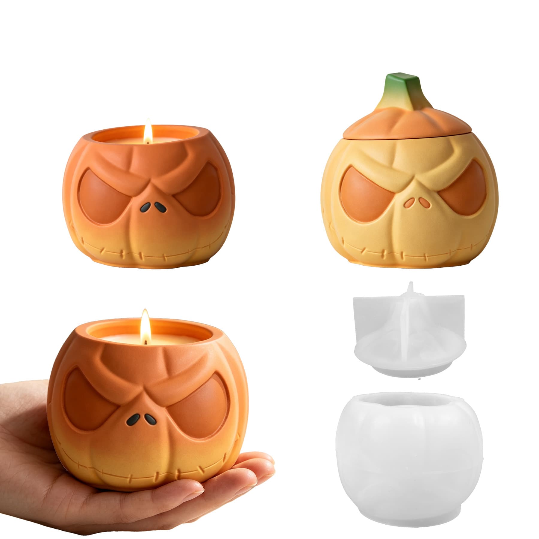 Cross-border ghost pumpkin storage box resin silicone mold Halloween diy devil ghost Japanese melon plaster candle cup