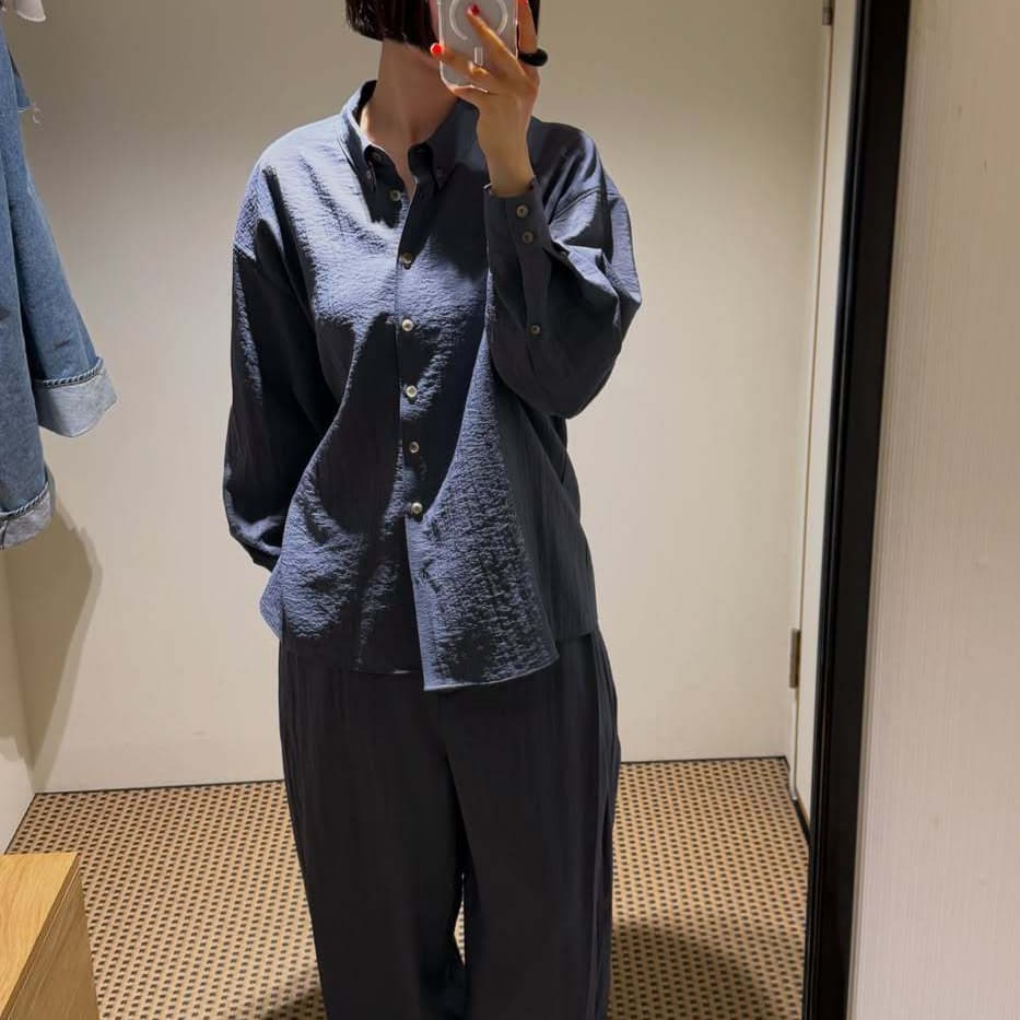 Korean mo*ndal new summer style simple and versatile loose casual lapel solid color long-sleeved shirt for women