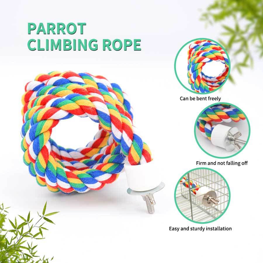 Parrot supplies, chewing toys, parrot cotton rope rotating ladder, colorful cotton rope, bird climbing cotton rope standing stick ladder