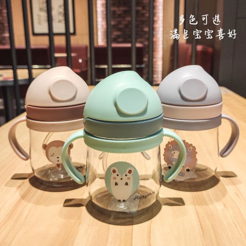 Style Straw Children's Water Cup Infant Handle Training Cup with Gravity Ball PC Material Plastic Water Cup