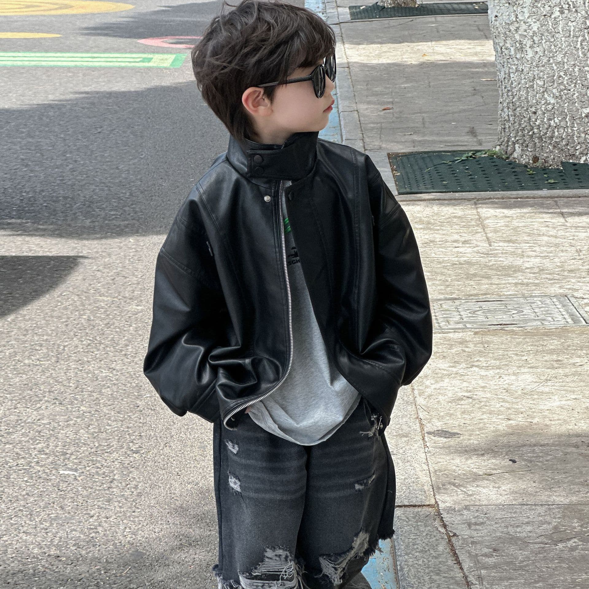 Boys' Retro Soft Leather Jacket 2025 Autumn New Children's American Aviator Jacket, Edgy Stylish Top