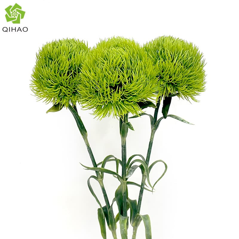 High simulation green carnation living room soft decoration fake flower ornaments green plant landscaping feel soft glue green fur ball simulation flower wholesale