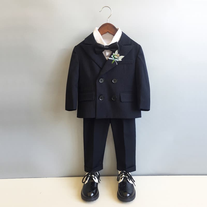 Boys' Suit Set New Autumn Winter Flower Boy Wedding Suit Performance Outfit Small & Medium British Performance Costume Baby First Birthday