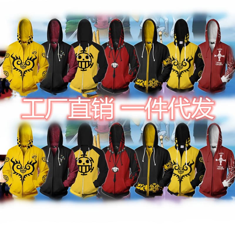 New Japanese Anime One Piece Series Zip Hoodie 3D Digital Print Hoodie Men