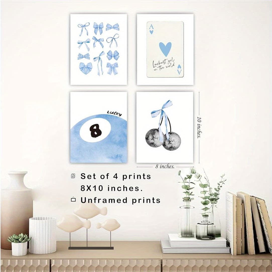 Temu Hot Seller Drop Shipping Pink Bow Cherry Girls Export Bedroom Canvas Art Print Frameless