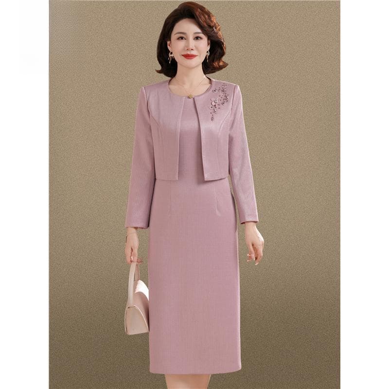 Eleventh Anniversary Wedding Banquet Outfit for Mothers Autumn Dress Set Middle-aged and Elderly Women's Spring and Autumn Wedding Dress Skirt