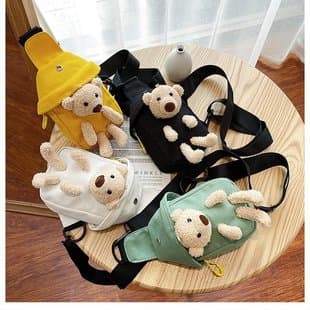 Popular Bear Canvas Bag 2025 New Fashion Single Shoulder Crossbody Cartoon Ins Cute Bag Cross-border Printing