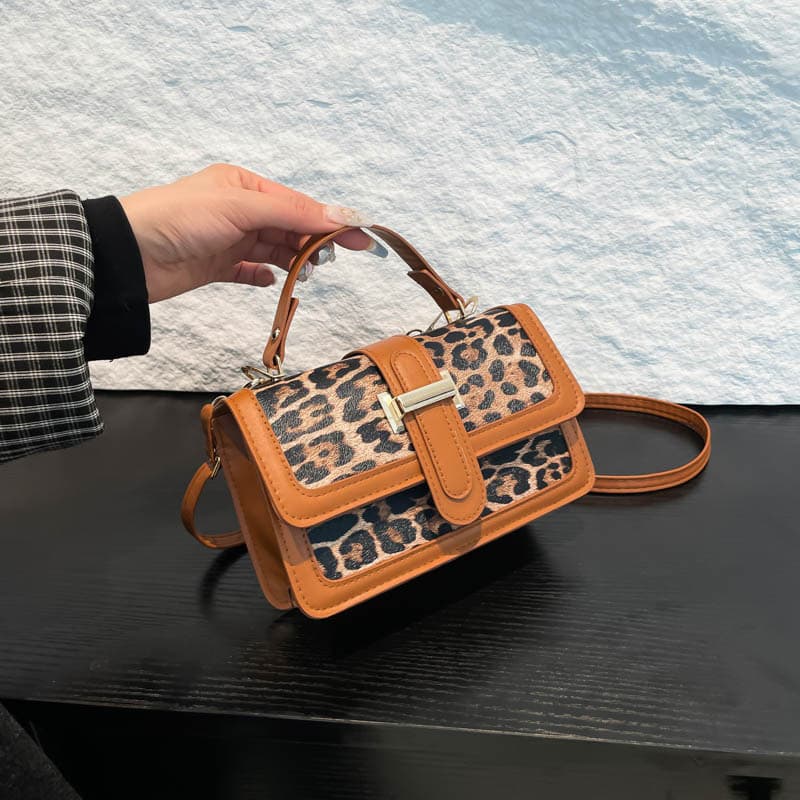 Vintage New Autumn Winter Leopard Print Handbag Small Square Bag for Women, Fashionable Simple Casual Commute Shoulder Crossbody Bag