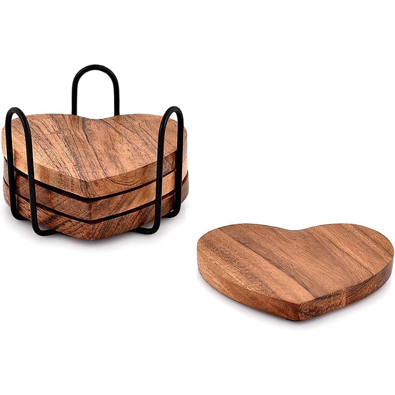 Acacia Wood Heart-Shaped Coaster Set Coffee Table Ambience Decoration Heat-Insulating Mat Wooden Heart Coaster Creative Wooden Base