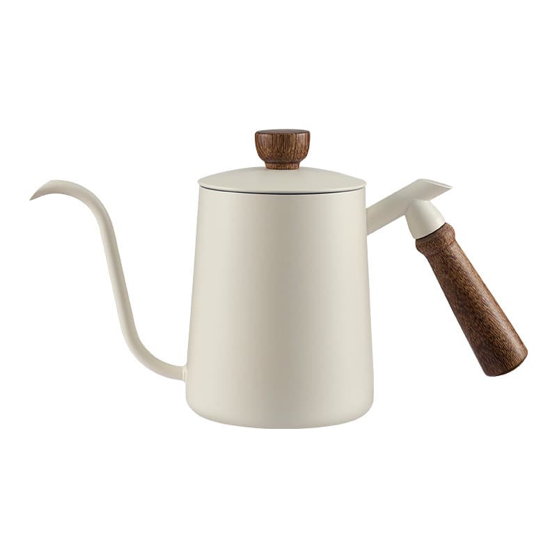 Beige 600ML Pour-Over Kettle with Solid Wood Handle, Made of Thick 304 Stainless Steel, Ready Stock