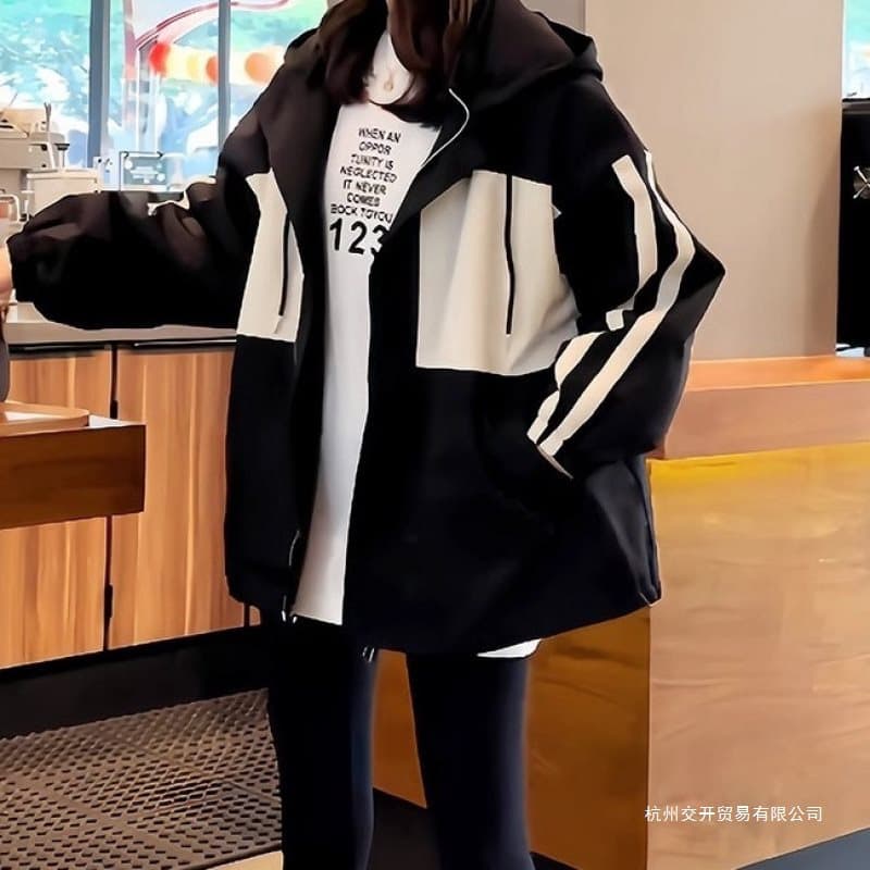 Windbreaker coat 2024 autumn new loose color-block women's top versatile casual jacket fashion simple