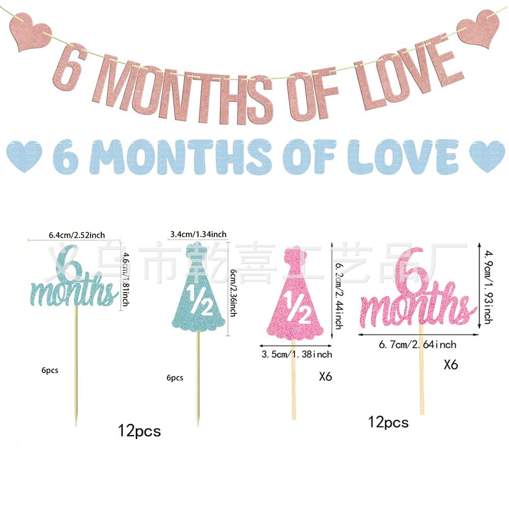 MONTHS OF LOVE Glitter Powder Latte Half Year Old Latte Baby 6 Months First Birthday Party Decoration