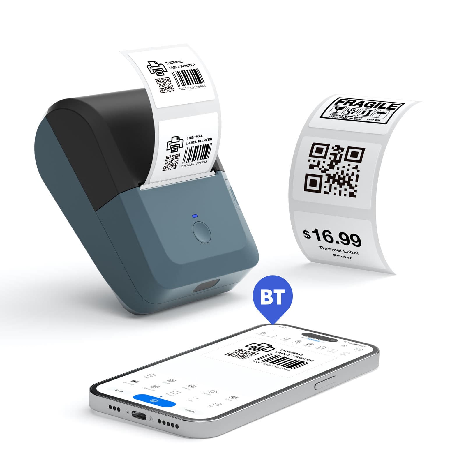 Cross-Border Label Printer Small Portable Store Logistics Label Price Label Thermal Paper Bluetooth Printer