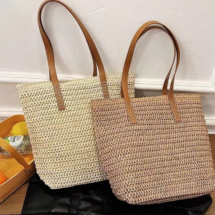 Large Capacity Woven Bag Summer Daily Commuter Bag Straw Bag Shoulder Bag Underarm Tote Bag Vacation Travel Beach Bag