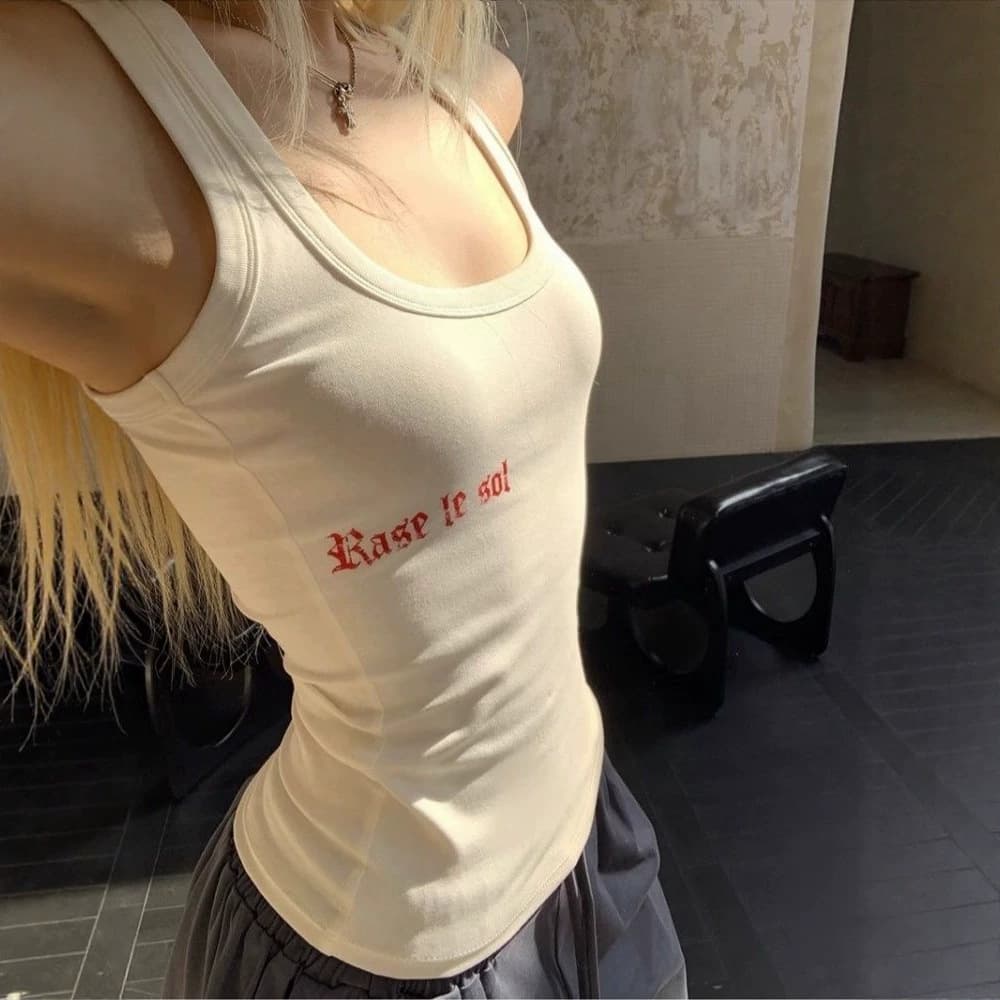 Designed pure cotton letter printed white camisole women's summer new slim slim hot girl sleeveless top