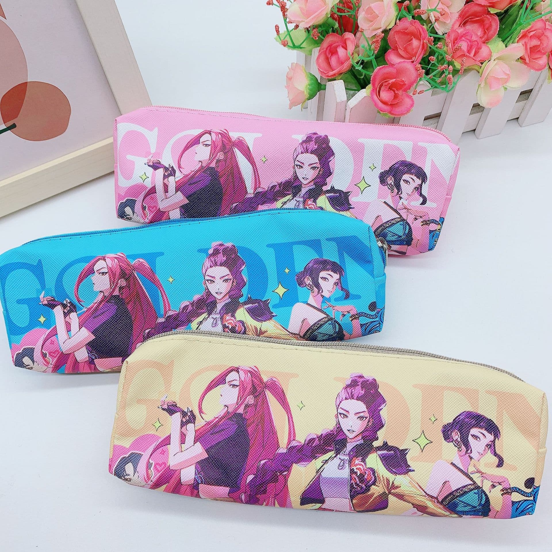 Cross-Border Hot Selling KPOP Demon Hunter Girl Group Pencil Case Primary School Student Stationery Pencil Case Kuromi White PU Zipper Bag Pencil Case