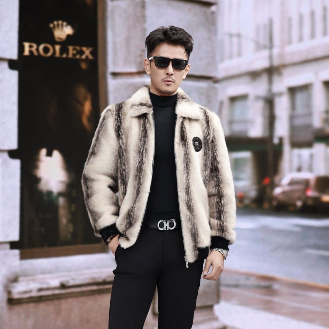 Tiger Stripe Mink Fur Coat for Men Whole Mink Genuine Mink Short Style Mink Haining Fur Coat for Men 2025 Winter New Manufacturer