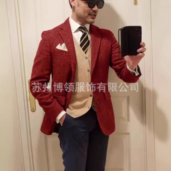 New Men's Herringbone Single-Breasted Suit Jacket, Casual Slim Fit, Wedding and Evening Wear