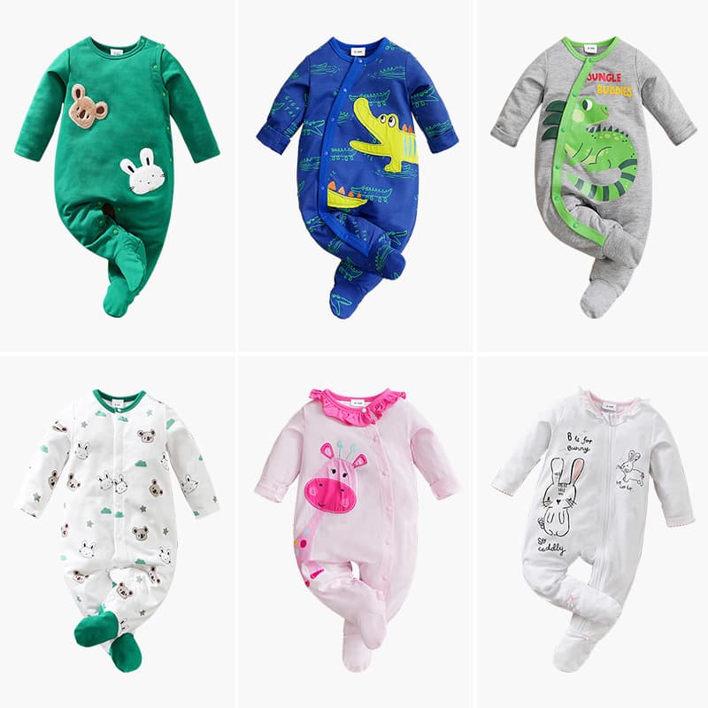 Cross-Border Newborn Footed Romper Spring Autumn Baby Onesie Cartoon Baby Romper Children's Clothing Wholesale